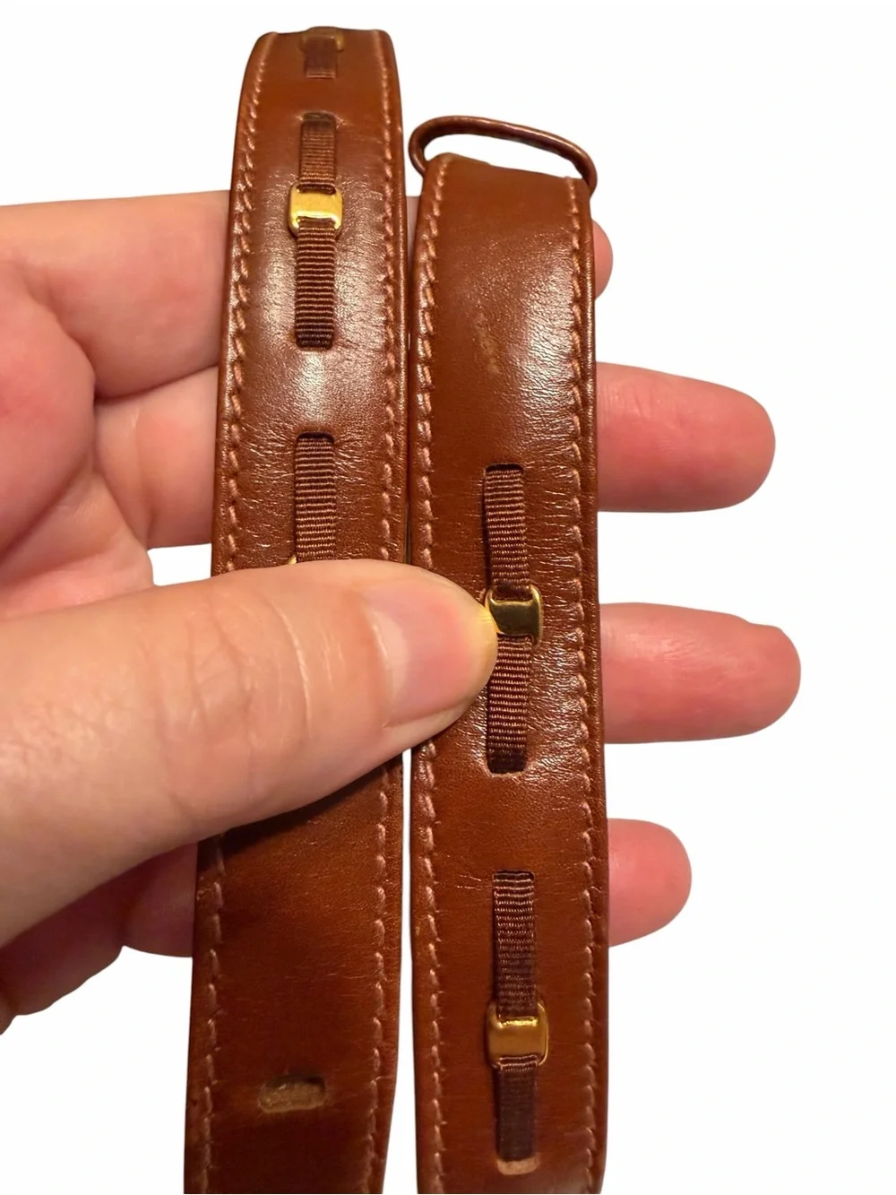 Salvatore Ferragamo Vara Brown Skinny Leather Belt with Gold Hardware 70cm